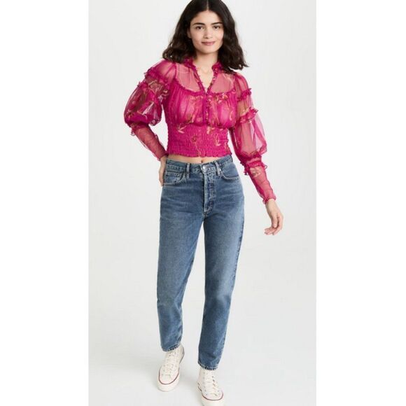 Free People Tops - Free People 'Time For Shine' Smocked Mesh Top